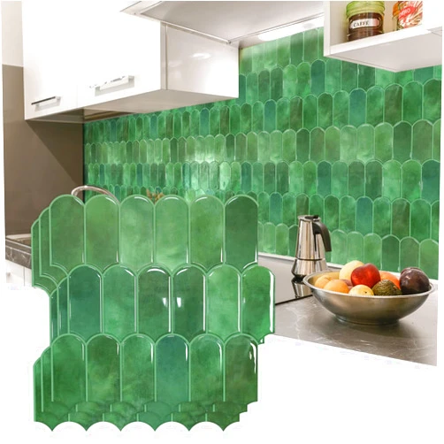 Vamos Tile Upgraded Thicker Design Peel and Stick Backsplash Tile, 10-Sheet Green Self Adhesive Vinyl Wall Tiles, Stick on Backsplash for Kitchen, Bathroom,RV