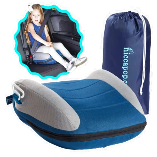 hiccapop UberBoost Inflatable Booster Car Seat | Travel Booster Car Seat | Narrow Backless Booster Car Seat for Travel | Portable Booster Seat for Toddlers, Kids, Child (Navy/Gray)