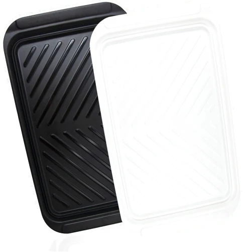 Czlizdyt Grilling Prep and Serving Platter, BBQ Tray for Raw and Cooked Food, Melamine Serving Platter for Food, Set of 2, Black and White, Napkin and Cleaning Clothes Included