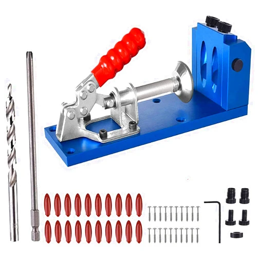 EUASOO Pocket Hole Jig Kit Pocket Hole Jig System Pocket Hole Guide Tool DIY Woodworking Punch Locator Kit with Drill Bit Square Driver Screws Hole Plug