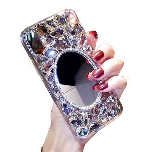 LCHDA Makeup Mirror Case for Samsung Galaxy A25 5G, Bling Glitter Clear Crystal Bright Full Diamonds Luxury Sparkle Rhinestone Bumper Protective Case Cover for Woman Girls