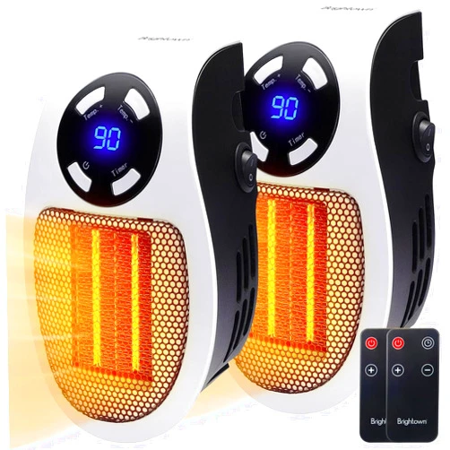 Brightown Wall Space Heater 450W Remote Portable Electric Heater with Programmable Adjustable Thermostat, Overheat Protection, Precise LED Display, CSA Certification Safe Heater for Office Dorm Room,2 PACK