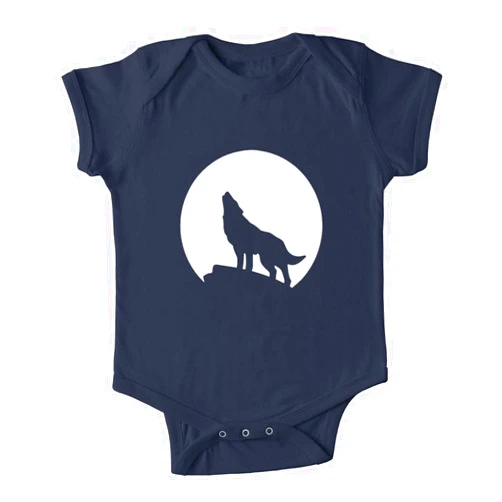 LittleHorn Howling Wolf Moon Infant Onesie Baby Boy Girl Short Sleeve Playsuit Outfit