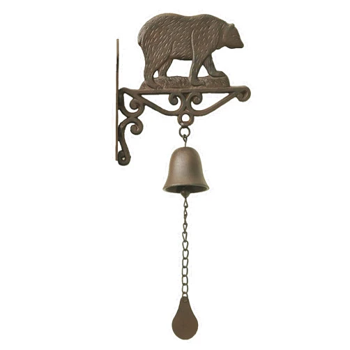 Remenna Bear Vintage Cast Iron Dinner Bell as Entry Door Bell, Outside Hanging Decor or Indoor Decoration Wall Antique Farm and Front Gate Bell Brown