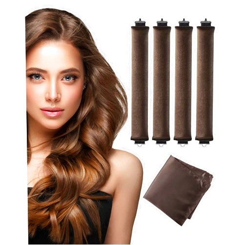 Seritant Overnight Blowout Rods Heatless Curls - 4 Pcs Hair Curlers to Sleep In, Velvet Hair Rollers with Satin Hair Scarf,Brown