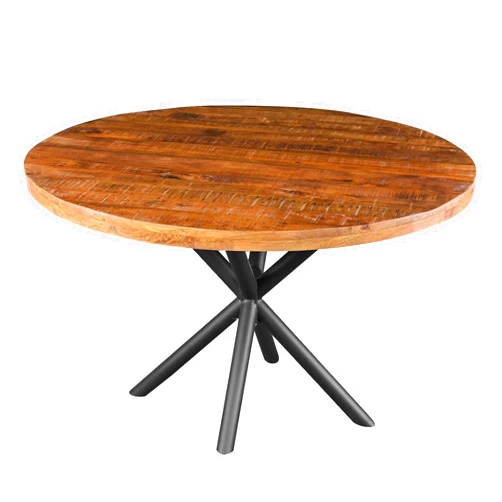 TUP THE URBAN PORT The Urban Port 48-Inch Handcrafted Dining Table, Solid Mango Wood Round Top with Iron Crisscrossed Legs, Natural Brown and Black
