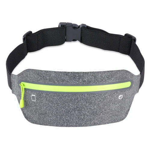 JIMKAN Running Belt for Phone, Sweatproof Running Pouch Ultra Slim with Adjustable Elastic Strap, Large Capacity Runner Waist Pack with Headphone Jack, Reflective Strip for Workouts, Grey
