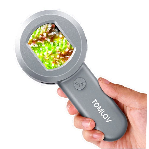 TOMLOV P10 Microscope for Adults Kids, Portable 100X Illuminated Jewelers Loupe, Handheld Coin Magnifier with Light for Collectors, Pocket Trichome Magnifying Glass, Digital Microscope with 2