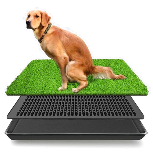 LOMANTOWN Dog Potty Tray Indoor Outdoor Washable Pee Pad for Dogs, 3 Layered System Dog Litter Box for Puppy Training (30 x 20 Grass with Tray)