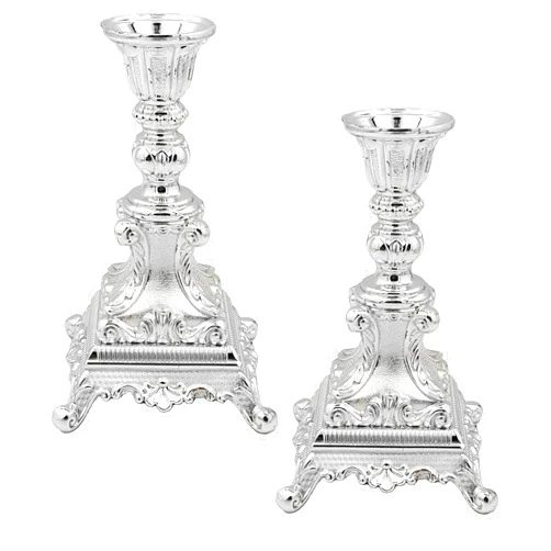 The Dreidel Company Shabbat Candlesticks Candle Holders Silver Plated - (Set of 2) Style 4