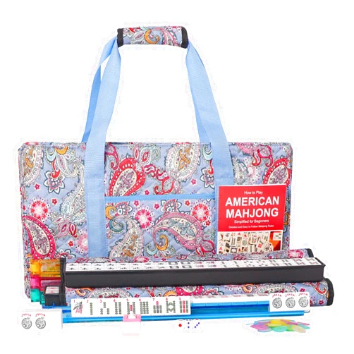 ZGME American Mahjong Set,166 Premium White Tiles with Printed Rectangular Bag and Accessories,4 All-in-One Mahjong Racks with Pushers,Complete Western Mah Jongg,Mah-Jongg,Ma Jong Set