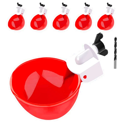 EOKOICA Chicken Waterer Cups, 6 Packs Large Chicken Watering Cups, Automatic Chicken Water Cups, Tee Fittings Poultry Feeder Cups Suitable for Chicken, Duck, Goose, Turkey with Mounting Hole Opener