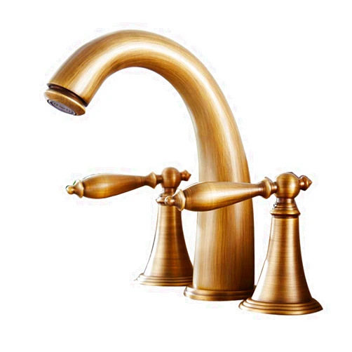 DEIHGE Bathroom Sink Faucet 3 Hole Antique Brass Hot and Cold Honeycomb Bubbler Layered Filter Bathroom Faucets