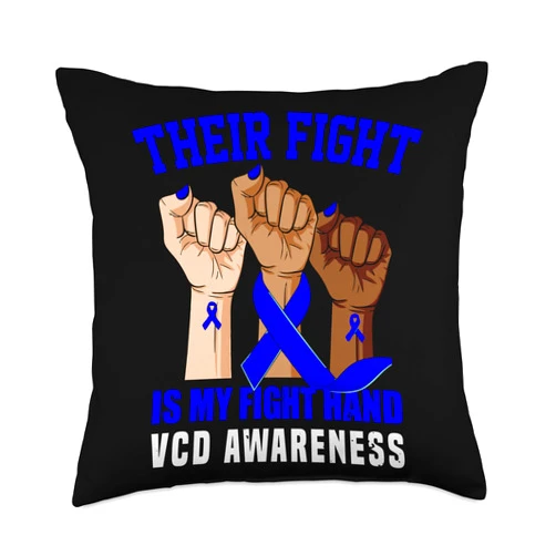 Vocal Cord Dysfunction Awareness Products (Lwaka) VCD Awareness Support Quote Women Hand Blue Ribbon Throw Pillow