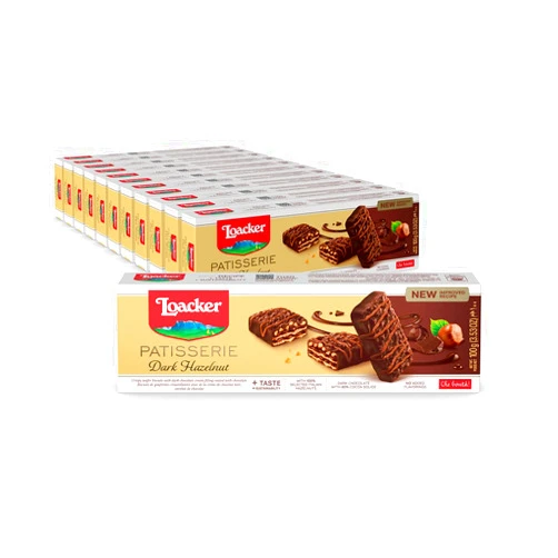 Loacker Patisserie Dark Hazelnut 12 Chocolate Covered Premium Wafer Fingers, Indulgent Snack, Perfect to Share, Nothing Artificial, 3.53oz