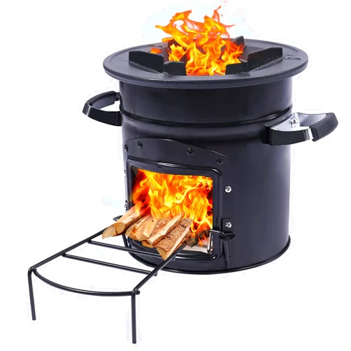Lineslife Camping Rocket Stove Wood Burning Portable for Cooking, Outdoor Camping Wood Stove with Carrying Bag for Backpacking Emergency RV Survival, Versatility of Fuel, Black Round Single Door