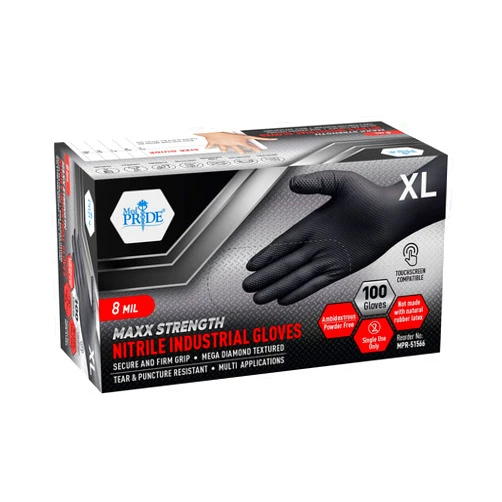 MED PRIDE Maxx Strength Nitrile Industrial Black, 8 Mil Thick - Diamond Texture Disposable Heavy-Duty, Tear-Resistant