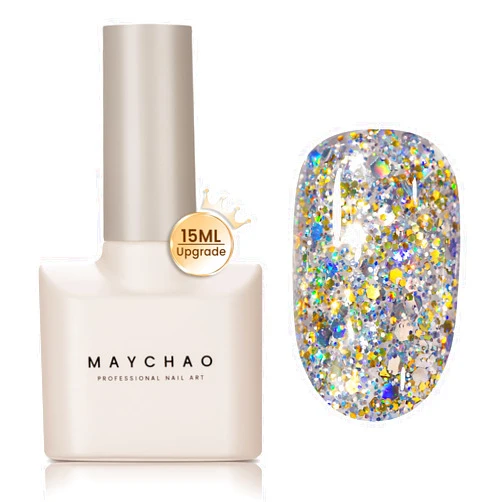 MAYCHAO 15ML Stellar Glitter Gel Nail Polish 1Pc Stella Glitter Gel Polish Soak Off UV LED Nail Polish Nail Art Starter Manicure Salon DIY at Home, 0.5 OZ