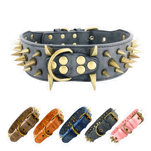 UVONOKAY The Mighty Large Spiked Studded Dog Collar - Protect Your Dog's Neck from Bites, Durable & Stylish, for Large Dogs (Black, L)