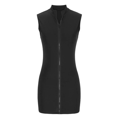 WCMZJ Women's Open Front Zipper Bodycon Dress Sexy Low Cut Deep V Neck Mini Pencil Dress Night Out Club Package Hip Tank Dress