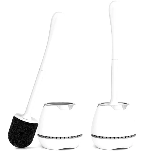 Uptronic Toilet Brush 2 Pack, Toilet Bowl Brush with Ventilated Holder and Ergonomic Long Handle, Durable Bristles Toilet Scrubber Set for Bathroom Cleaning(White)