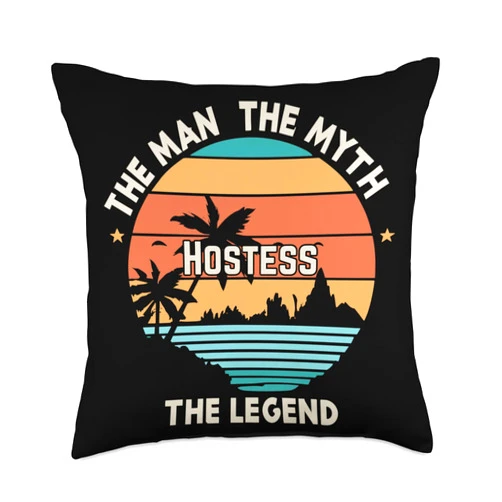Visit funny retro outfits store The Man The Myth The Legend-Hostess Throw Pillow, 18x18, Multicolor