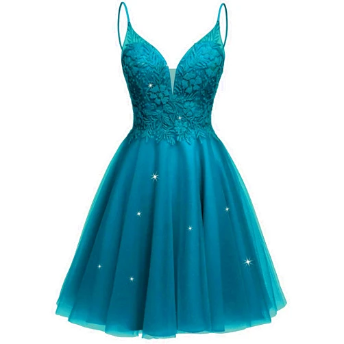 BDLOSSVE Lace Homecoming Dresses Sparkly 2022 Tulle V Neck Prom Dresses Short Party Dance Dress