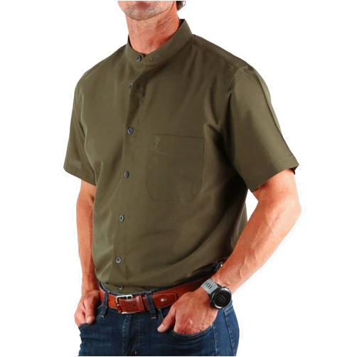 The Celtic Ranch Men's Collarless Dress Shirt Button Down Short Sleeve Lightweight Summer Shirt