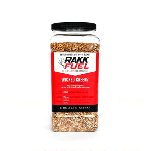 Rakk Fuel Wicked Greenz Food Plot Seed for Deer Blend - 1/4 Acre, Big Rack Antler Growth and Attracts Deer, High Protein for Total Herd Health, Fall and Late Season Blend (5.5 lb)