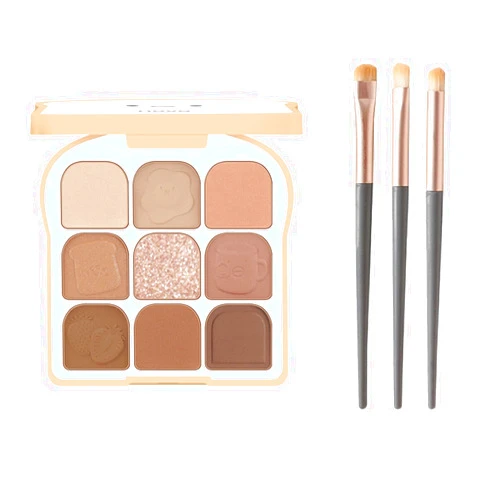 Grospe 9 Colors Eyeshadow Palette Kit,Eyeshadow Palette with 3 Eyeshadow Brushes,Cute Toast Shaped Blushed Eyeshadow Palette Matte & Shimmer Glitter Long-lasting Nude Eye Shadow Daily Eye Makeup (#01)