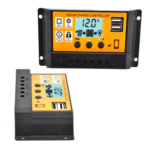 Shanrya Smart Charge Controller, ABS Charging Controller Dual USB Charge Controller 3‑Stage Solar Battery Regulator for Commerce(20A)