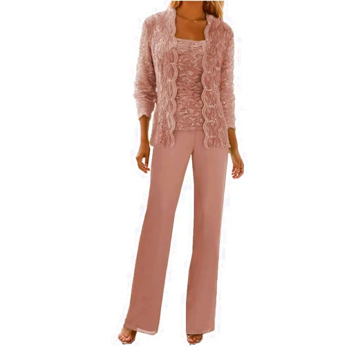 IOVMEIR 3 Piece Mother of The Bride Pant Suits for Wedding Guest Sequins Lace Outfits Formal Evneing Party Gowns with Jacket