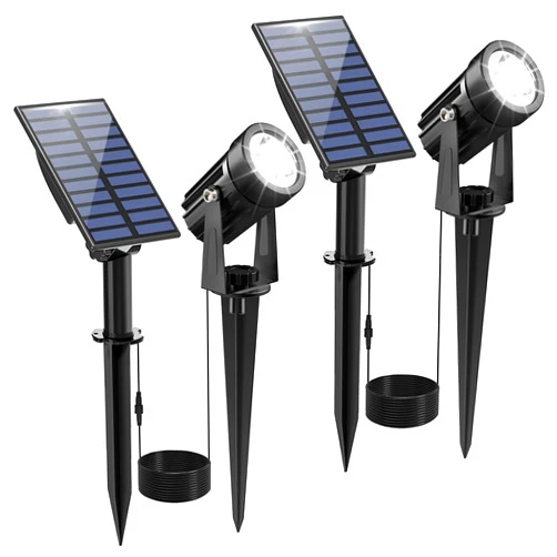 CREPOW Solar Spot Lights Outdoor, Solar Landscape Spotlights IP65 Waterproof 9.8ft Cable, Auto On/Off Outdoor Wall Lights for Garden Yard Driveway Porch Walkway Pool 6000K White 2 Pack