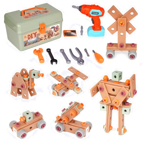 Agirlgle Kids Tool Set, 144 PCS Kids Tool Box STEM Montessori Construction Toy Pretend Play with Electric Drill Hammer Tool Accessories Toddler Tool Set for Girls Boys Workbench Toddler Toys