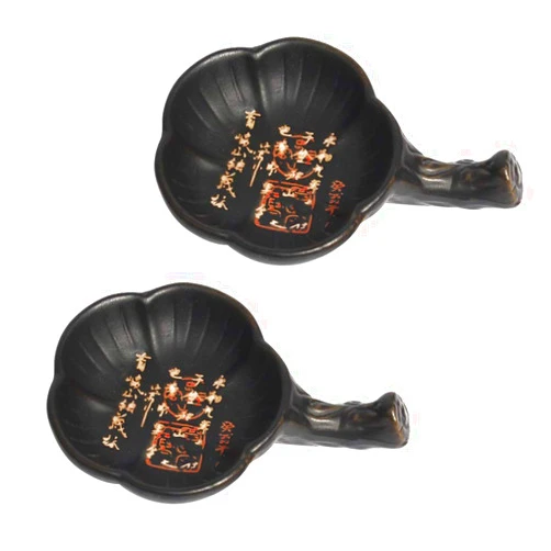 NUOBESTY Chinese Inkstone Ink Dish, 2Pcs Ceramic Flower Shape Inkwell Plate, Vintage Ink Well Inkstone Calligraphy Brush Tray for Chinese Japanese Calligraphy Painting Practice |11X7.5X7CM