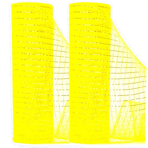 Ribbli 2 Rolls Yellow Mesh Ribbon,10 inch x 30 feet(10Yard) Each Roll,Metallic Yellow with Gold Foil,Use for Wreath Swags and Decorating