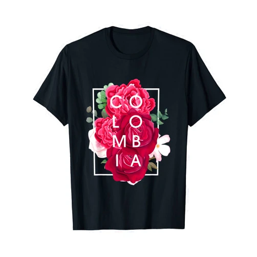 Family Heritage Gifts Flowers of Colombia Word Art - Colombian Pride T-Shirt