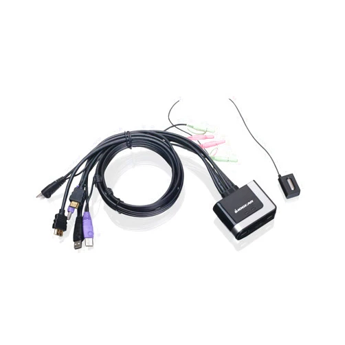 IOGEAR 2-Port USB HDMI Cabled KVM Switch - 1920 x 1200 60Hz - Hotkey or Remote Button Switch - 2.1 Stereo - USB 2.0 Mouse Port Can Be Used As USB Hub and USB Peripheral Sharing - Mac / Win - GCS62HU