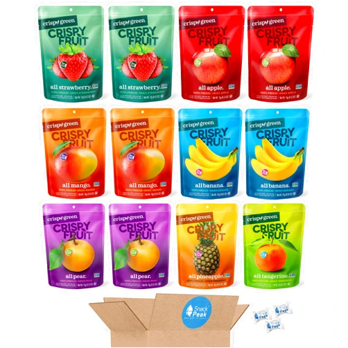 Snack Peak Crispy Green Freeze Dried Fruit Crisps Snack Peak Variety Gift Box – Apple, Asian Pear, Banana, Mango, Tangerine, Pineapple and Strawberry