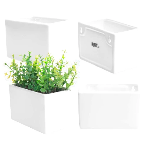 MyGift Modern White Ceramic Hanging Planters - Wall Mounted Succulent & Herb Planter Box, Set of 4