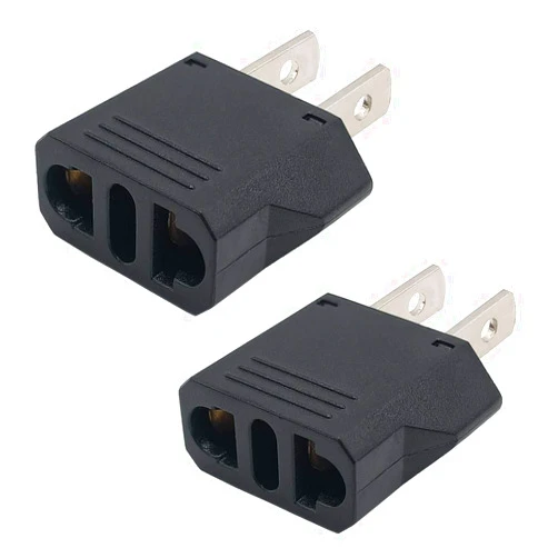 YXTH US Plug Adapter, Small European to US Plug Adapter, Black European to American Outlet Plug Adapter, EU to US Adapter, Fireproof Safe Europe/Asia to USA/Canada Travel Power Plug Adapter (2-Pack)