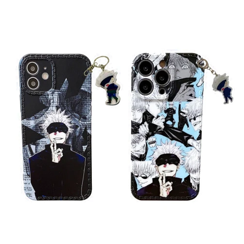 FQQF XIAOLUU Anime Phone Case Compatible with iPhone 13ProMax,Satoru Gojo Anime Phone Case for iPhone 11 12 13 XR,Comes with Keychain,Blue
