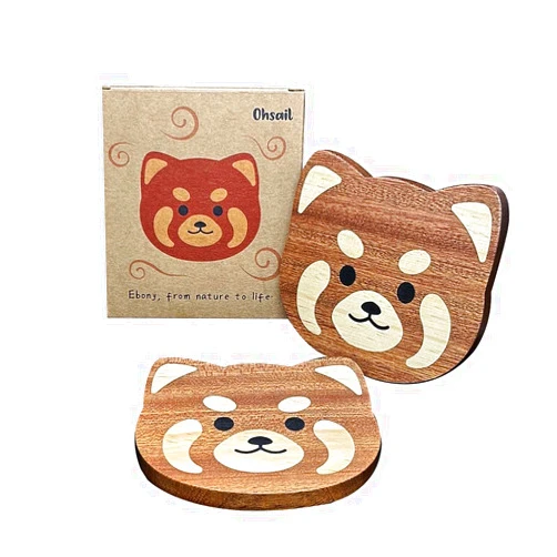 Ohsail Black Walnut Wooden Panda Coasters Ebony Brown Natural Wood Log Cute Little Panda Tea Coasters Wooden Teacup for Wooden Table Dining Table Decor New Home Unique Gifts(2PACK)