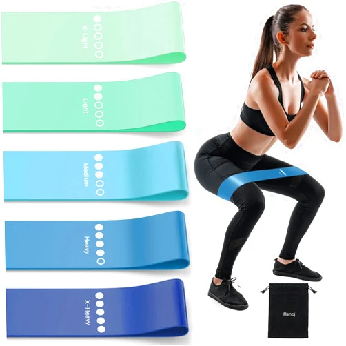Renoj Resistance Bands for Working Out, Elastic Exercice Loop Bands for Physical Therapy, 5 Set of Stretch Bands for Booty Legs, with Instruction Manual and Carry Bag