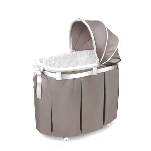Badger Basket Wishes Rocking Baby Bassinet Heirloom Quality Bedside Sleeper with Bedding, Pad, and Storage Basket - Gray