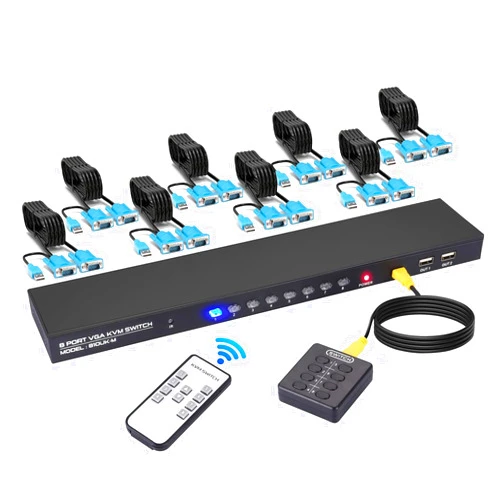 DGODRT VGA KVM Switch 8 Port, 8X1 VGA USB Switcher for 8 Computers Share 1 Monitor 4 USB 2.0 Devices, Keyboard Mouse Printer, Included 8 VGA KVM Cables & Wire Desktop Selector