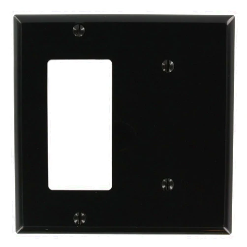 Leviton 80708-E 2-Gang 1-Blank 1-Decora/GFCI Device Combination Wallplate, Standard Size, Black