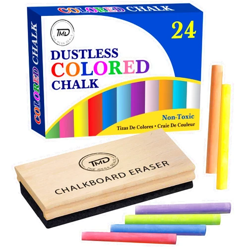 The Mega Deals Chalk – 24 Pack Chalkboard Chalk With 1 Felt Chalkboard Eraser – Thin Colored Chalk Great for School, Office, Home Use, Dustless Chalk for Chalkboard – Bundle Pack Chalk for Kids