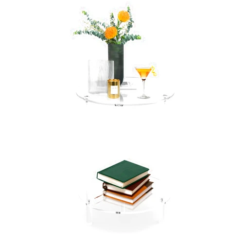 CHONOVO Clear Acrylic Round Side Table for Small Spaces, Acrylic Clear Coffee/End/Bedside Table,2-Tier Acrylic Nightsand/Furniture for Living Room, Bedroom, Bathroom, Garden, Office