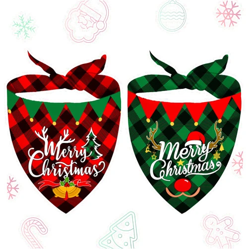 Unibyby Dog Christmas Bandanas, Merry Christmas Small Dog Bandanas for Medium Dogs, Red Black Buffalo Plaid Holiday Triangle Adjustable Reversible Pet Scarf Handkerchief Bib Accessories for Puppy Cat (2 Pcs)
